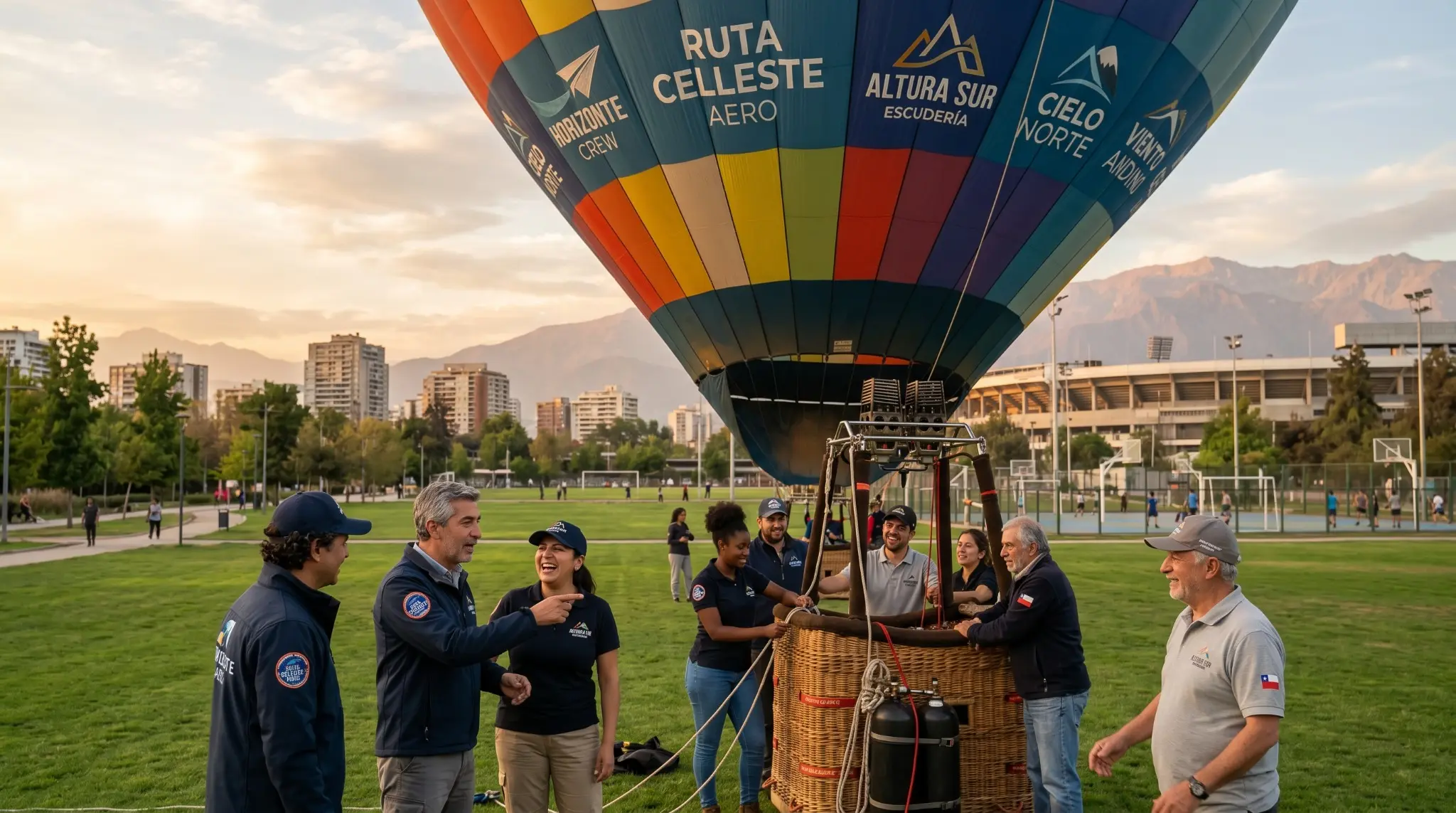 Escudería aerostática preparando un globo en el Parque Estadio Nacional
