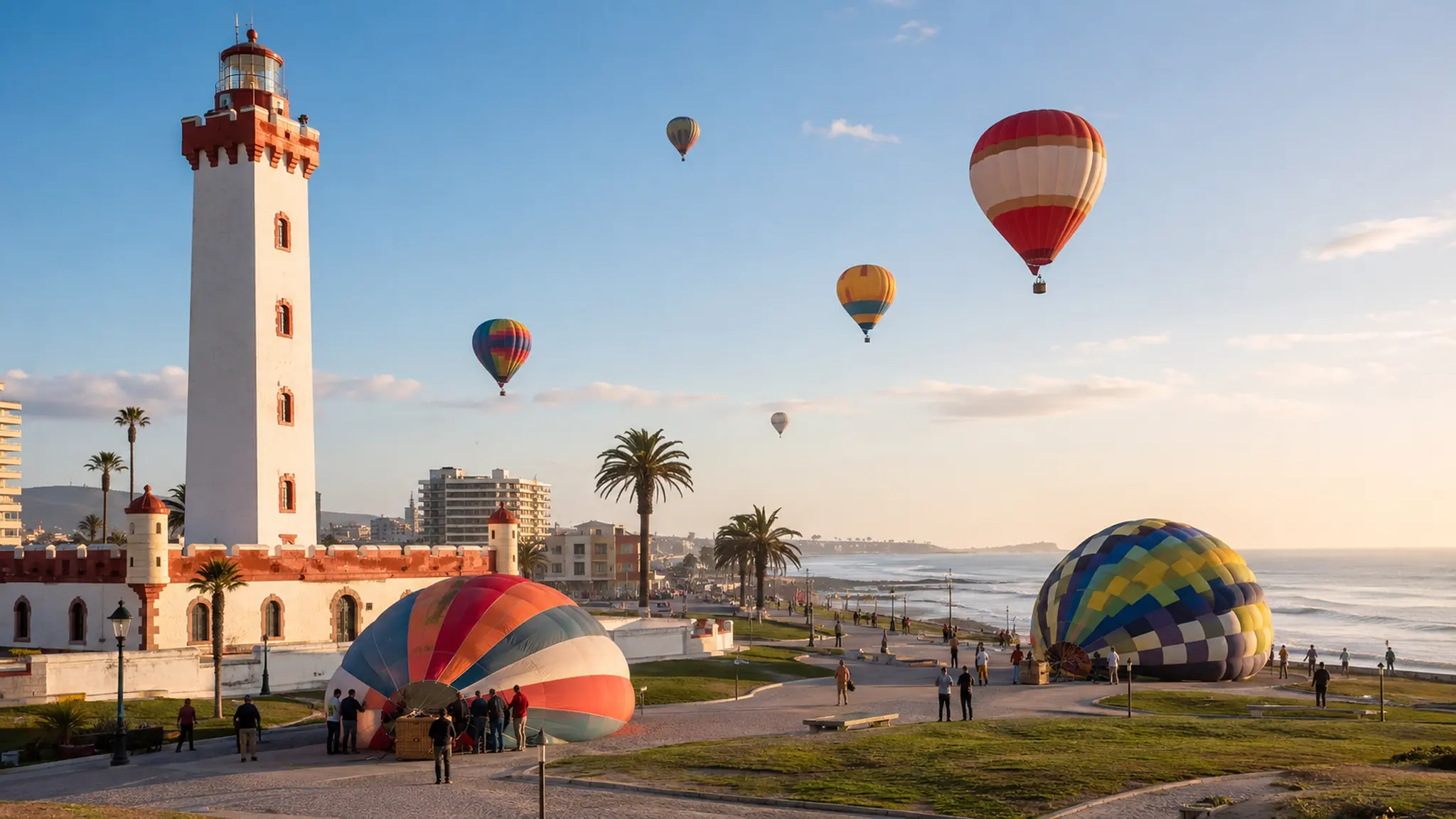 Proyección de globos aerostáticos en la costa de La Serena
